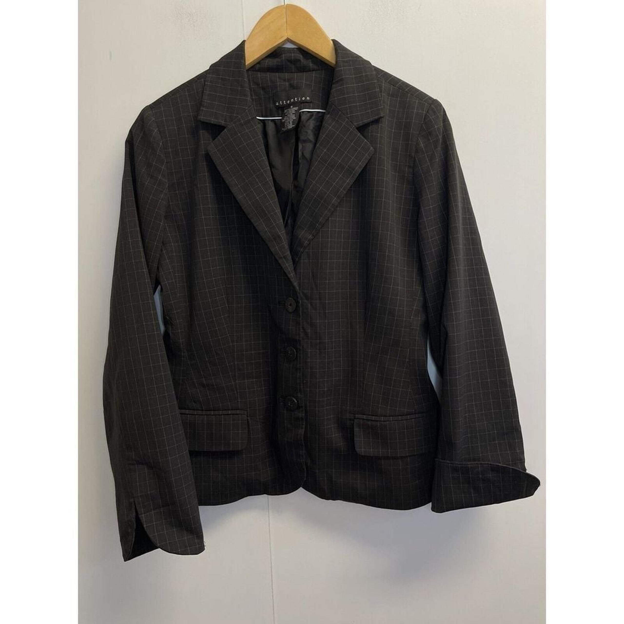 Attention Women's Size 8 Blazer Jacket Black Checkered Lightweight