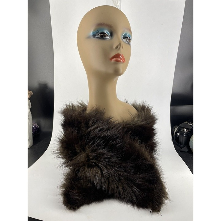 Real Raccoon Brown Fur Collar Scarf Shawl Wrap Neck Warmer 39 Long Vintage