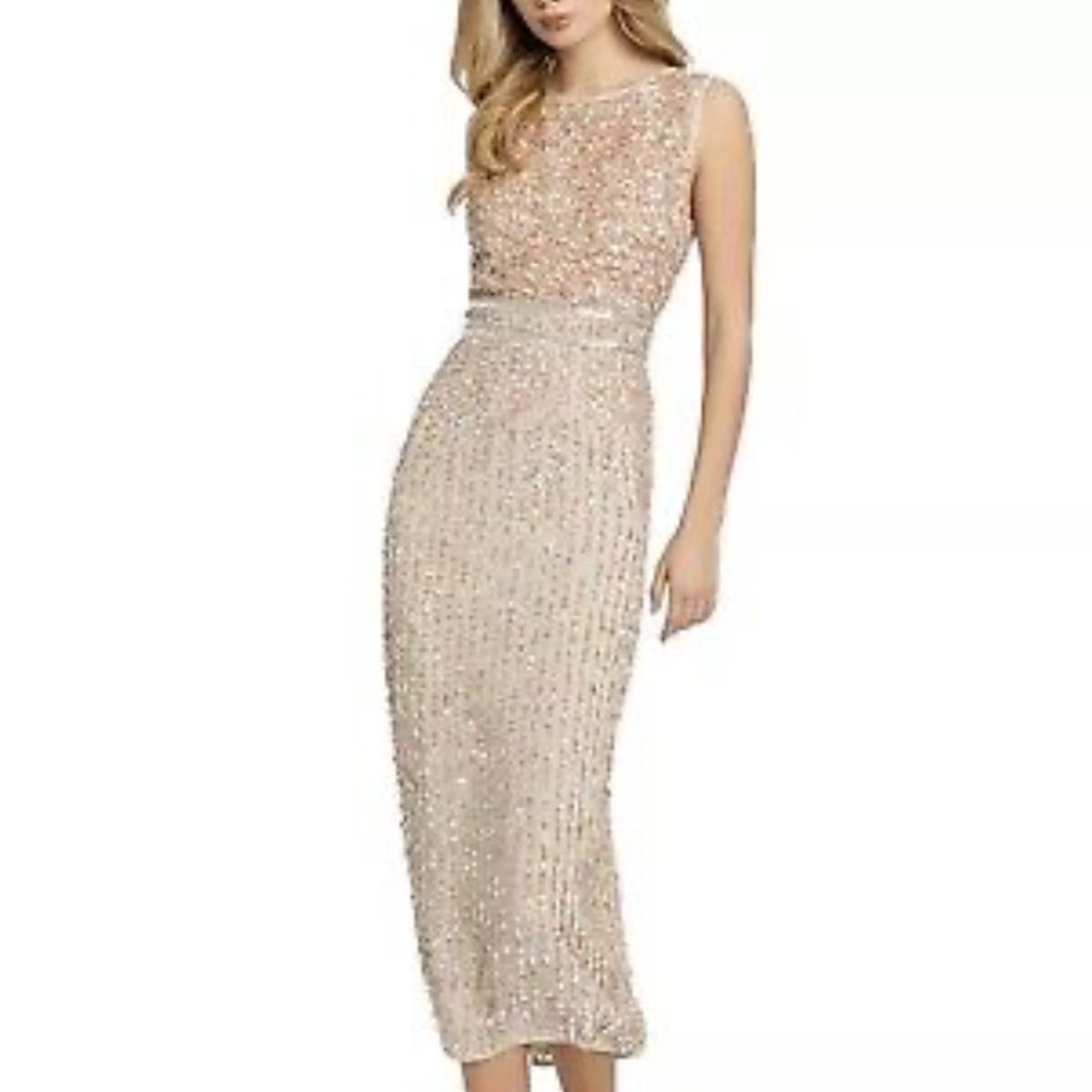Mac Dougal size 8 sequined sleeveless sheath dresss, silver‎ , cream, blush