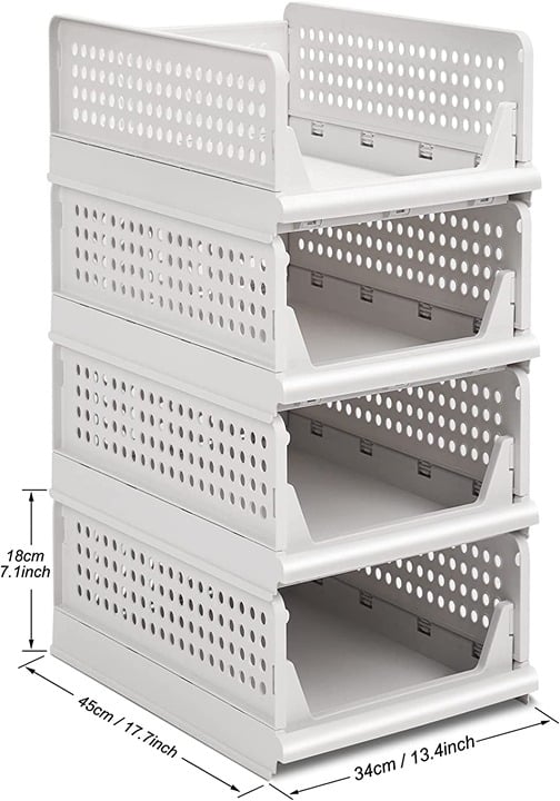 4 Pack Closet Basket Shelf Storage Bins Plastic Super Large Capacity