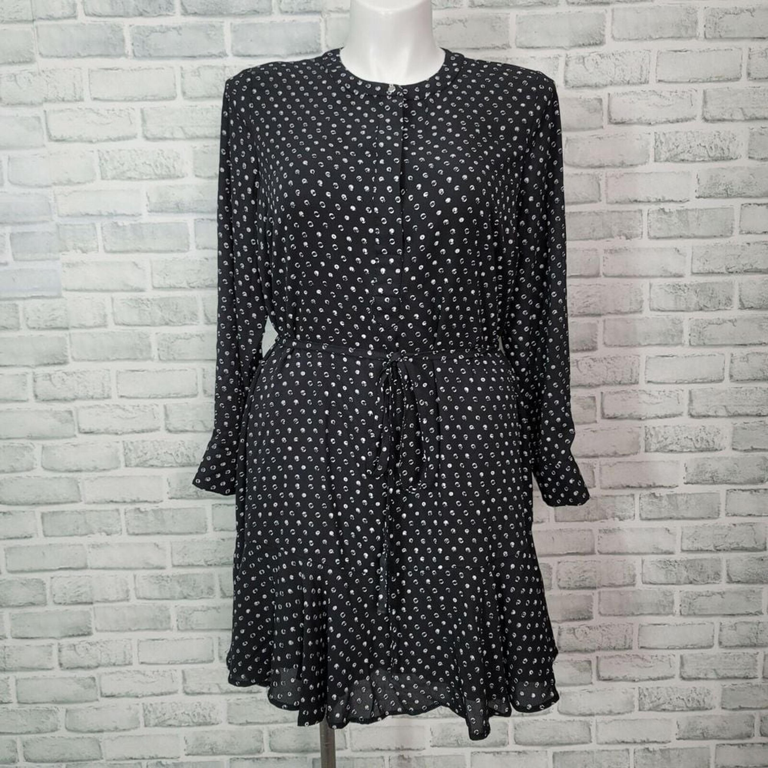 Rebel Wilson X Angels Size 0X Black Long Sleeve Polka Dot Ruffle Hem Dress