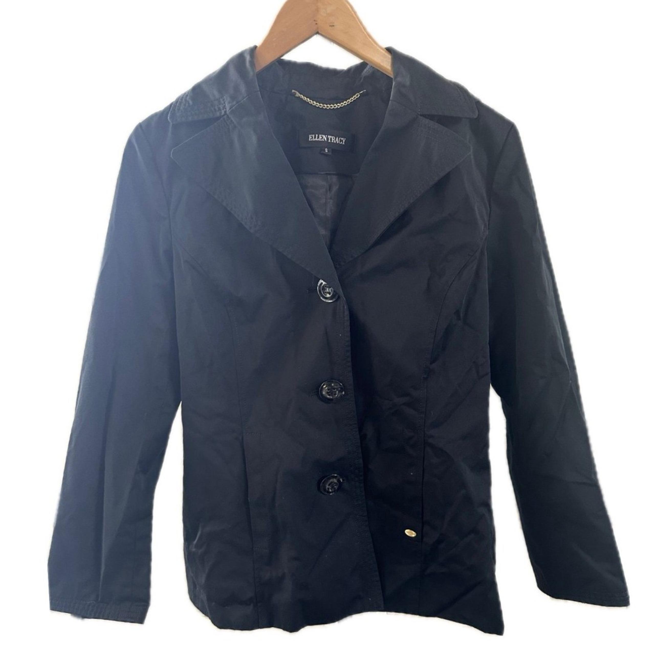 Ellen Tracy Black Button Down Side Pockets Removable Hood Short Trench Coat S