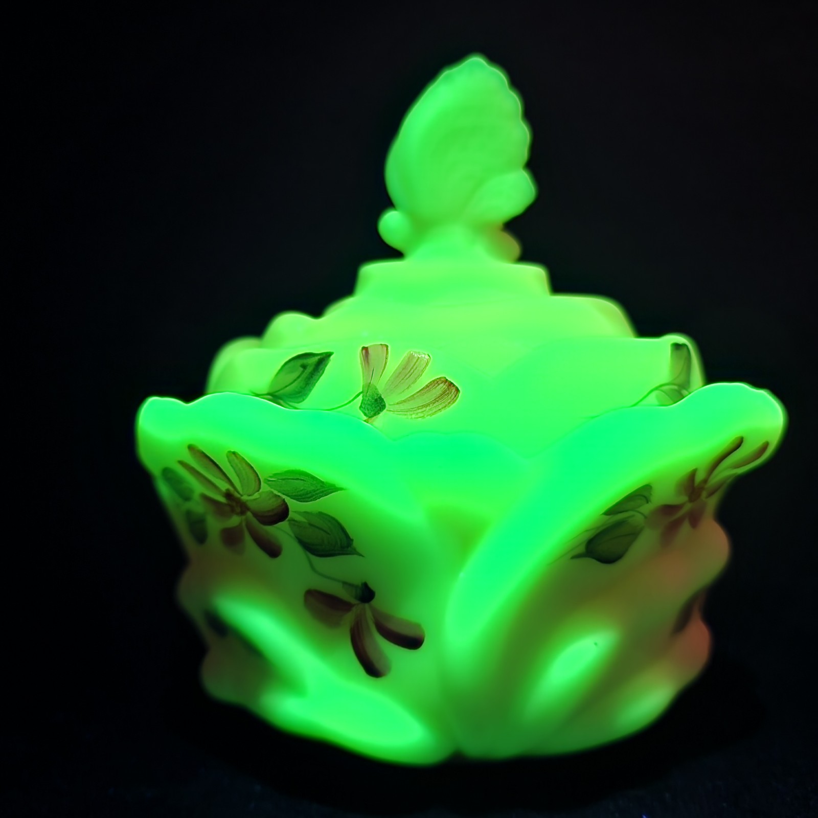 Fenton Burmese Hand Painted Butterfly Candy/Trinket Dish