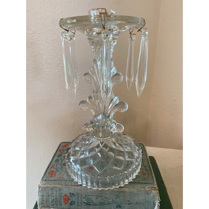 Antique 1920's Ornate Glass Candle Holders Prisms French Art Deco