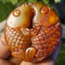 Large Old Antique Jade Amulet Double Koi Fish Handcarved Tailsman