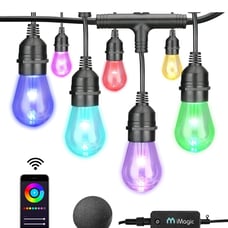 LEDiMagic Outdoor String Lights, 49 Ft Smart RGB Patio Lights, 15 LED Bulbs