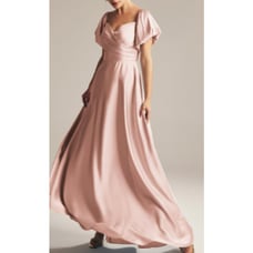 FORMAL PARTY AW 10 L Pearl Pink Dey Satin Surplice Cocktail party Maxi Dress b86