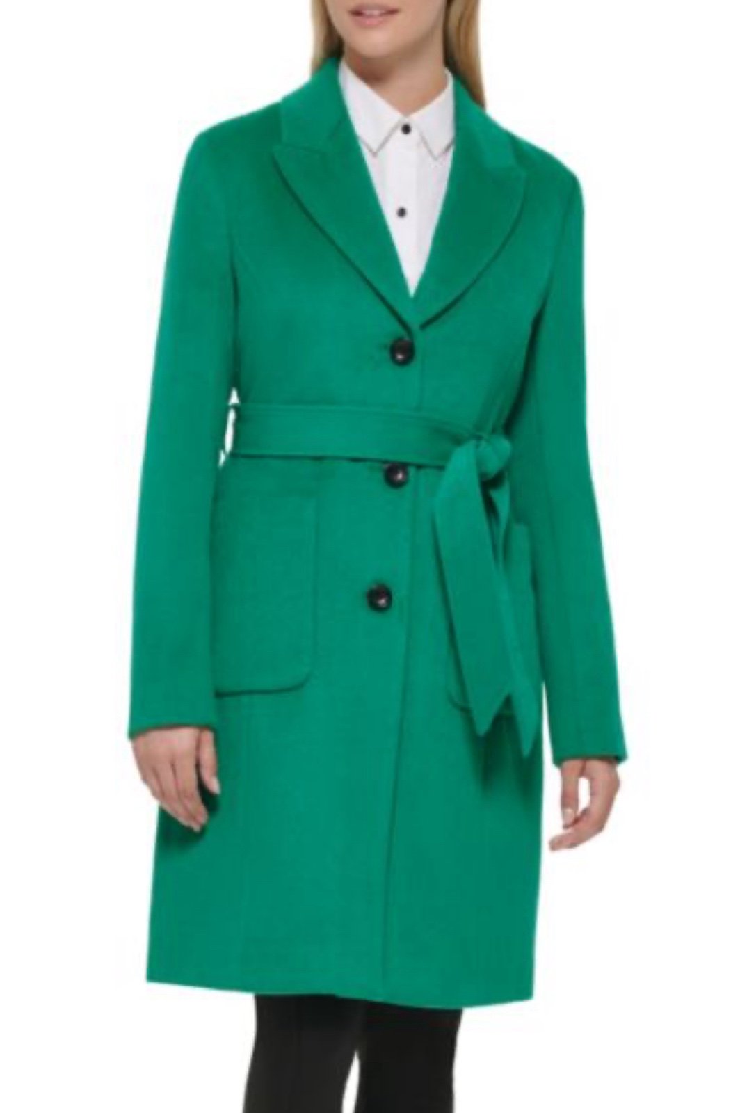 Karl Lagerfeld emerald green soft wool single-breasted peacoat with belt