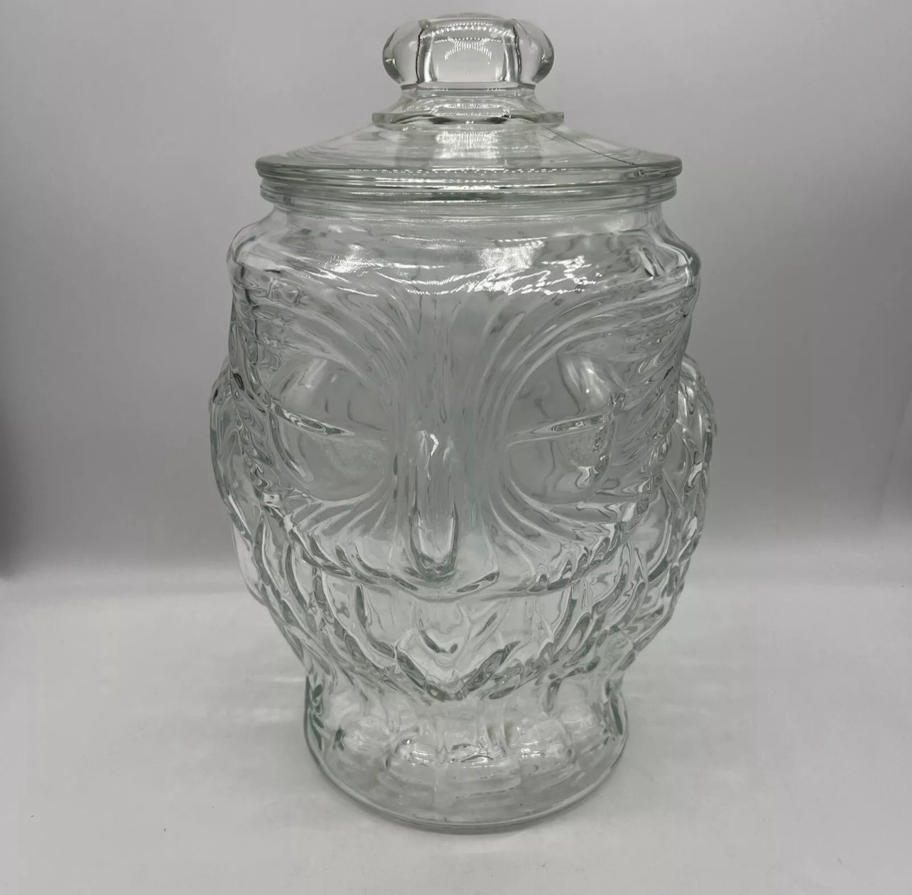 Vintage Libbey Wise Owl Cookie Jar W/Lid Mint Condition Collectible Glass 11