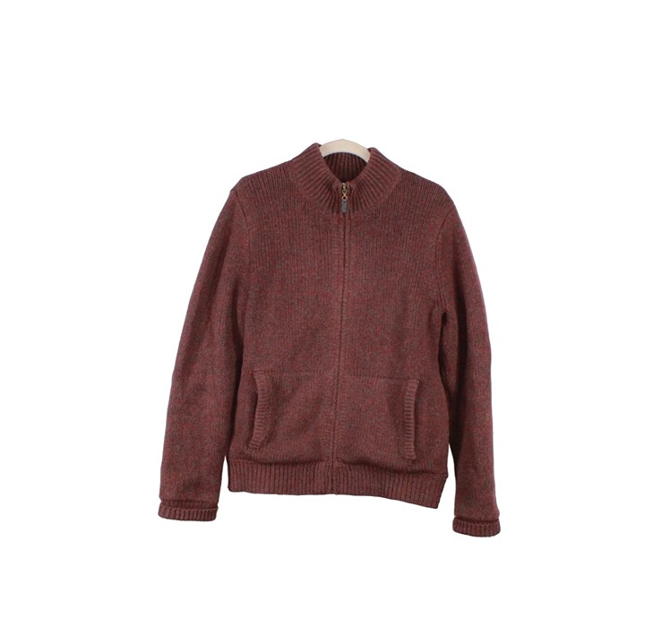 LL Bean Men's Red Classic Ragg Wool Full Zip Flannel Lined Sweater Size Small