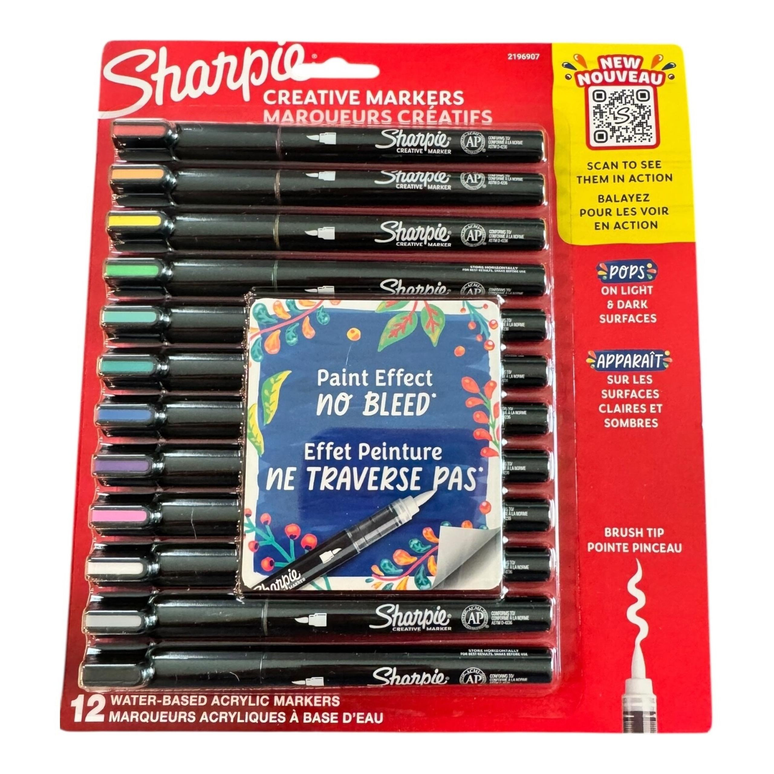 Sharpie- Water-Based, Acrylic Creative Markers Brush Tip- 12 CT NEW