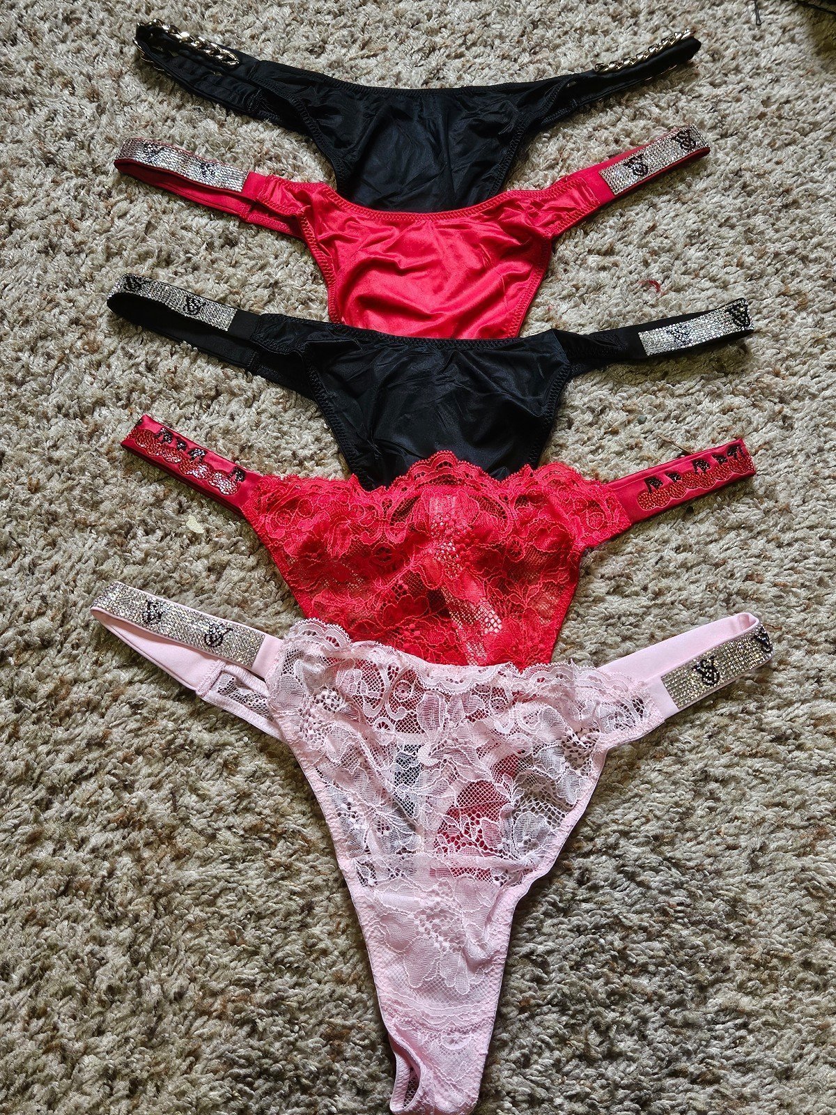 Victoria Secret 5 Shine Strap Thongs Large Nwt
