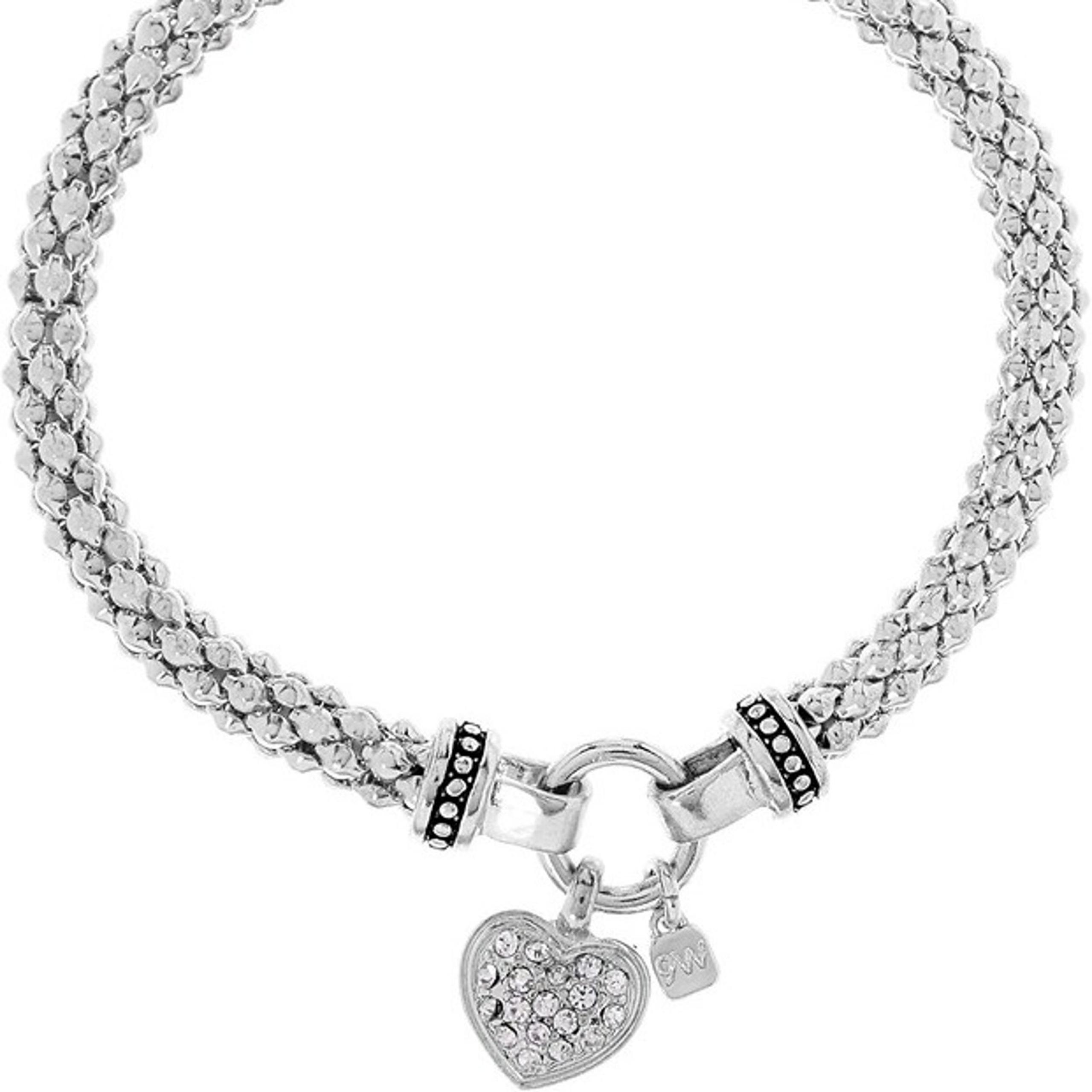 NINE WEST Women's Silvertone Crystal Pave Heart Stretch Bracelet