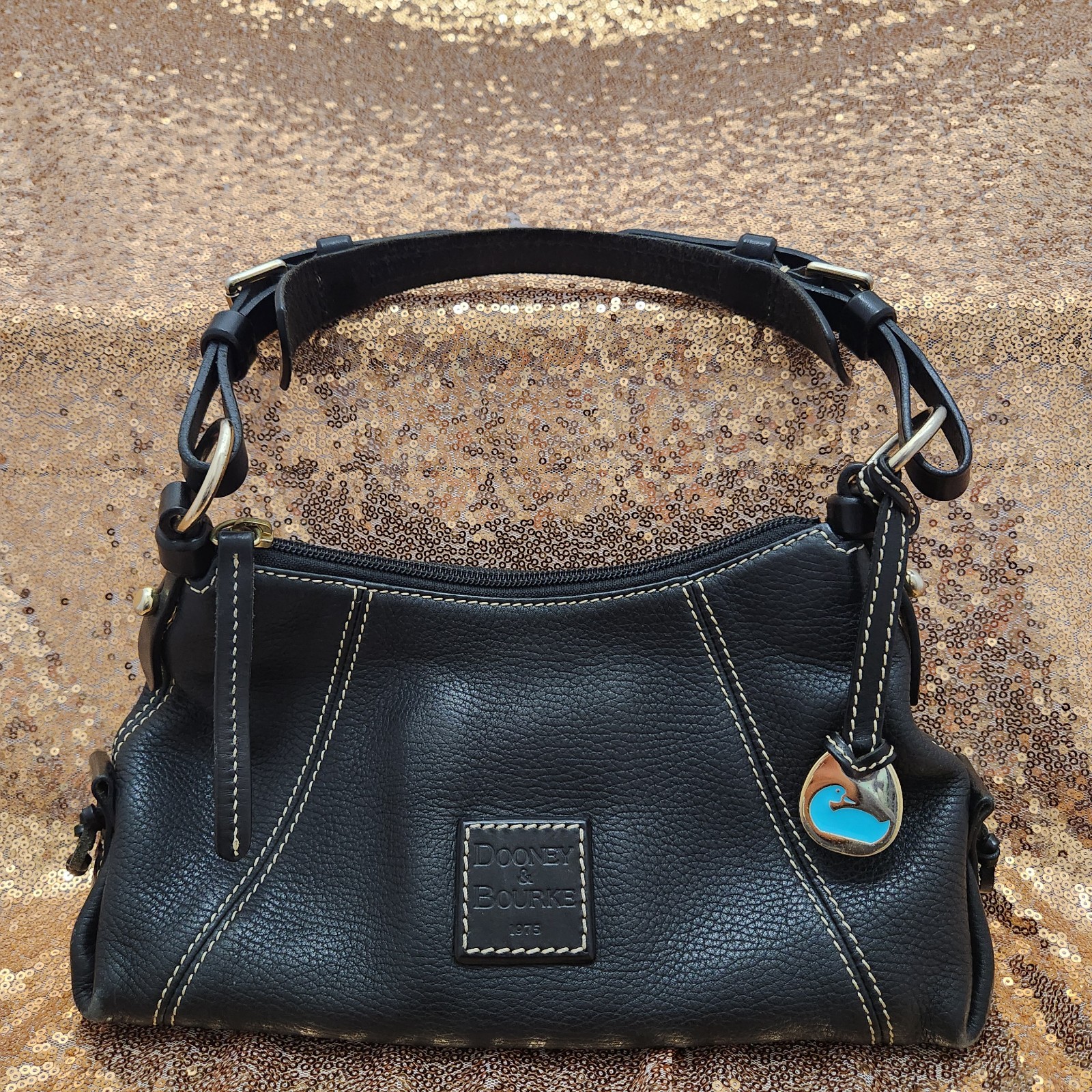 Dooney & Bourke Black Pebbled Leather Blue Duck Vintage Shoulder Bag