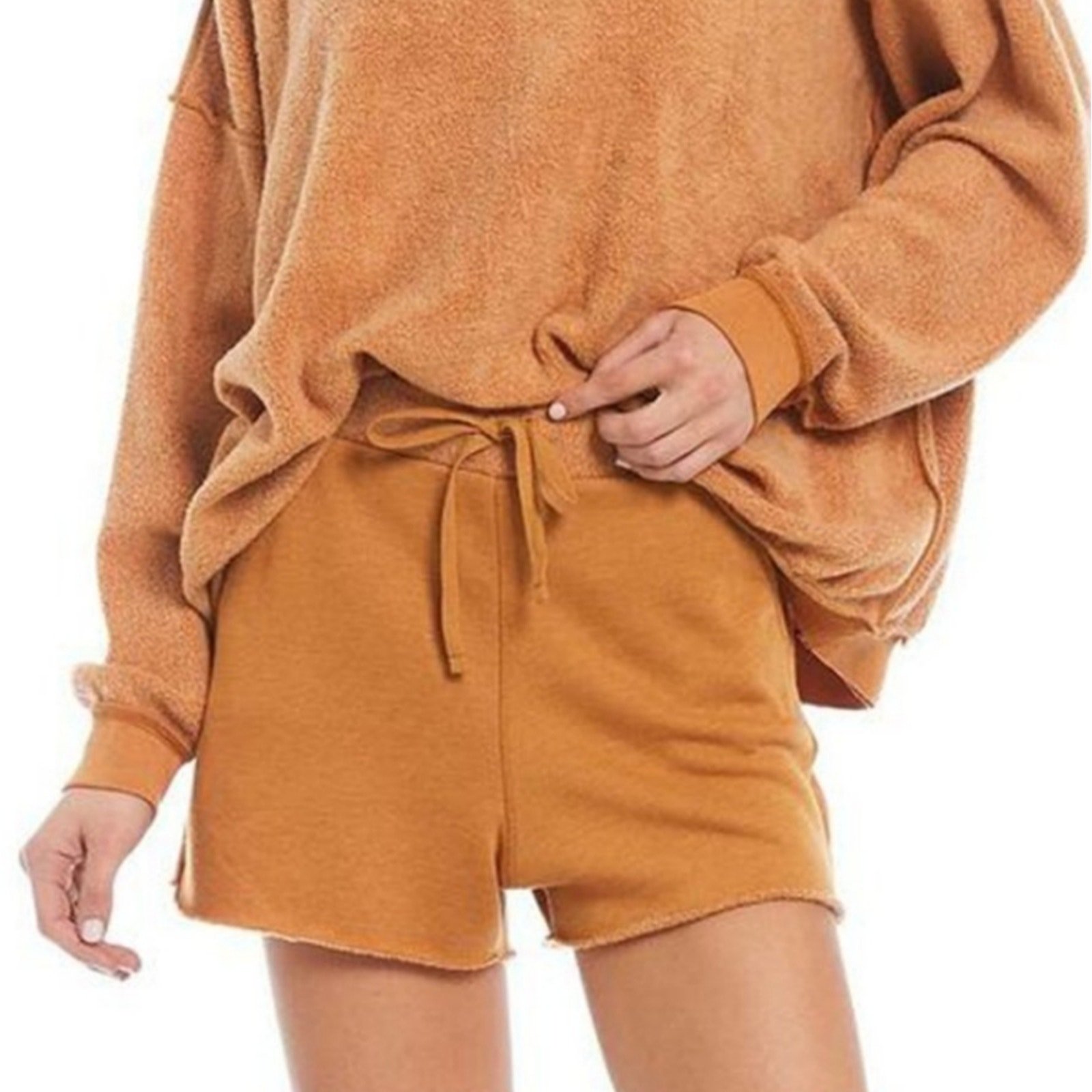 NWOT Free People Kelly Lounge Shorts Super Soft Fleece Lined Relax Fit Cognac MD