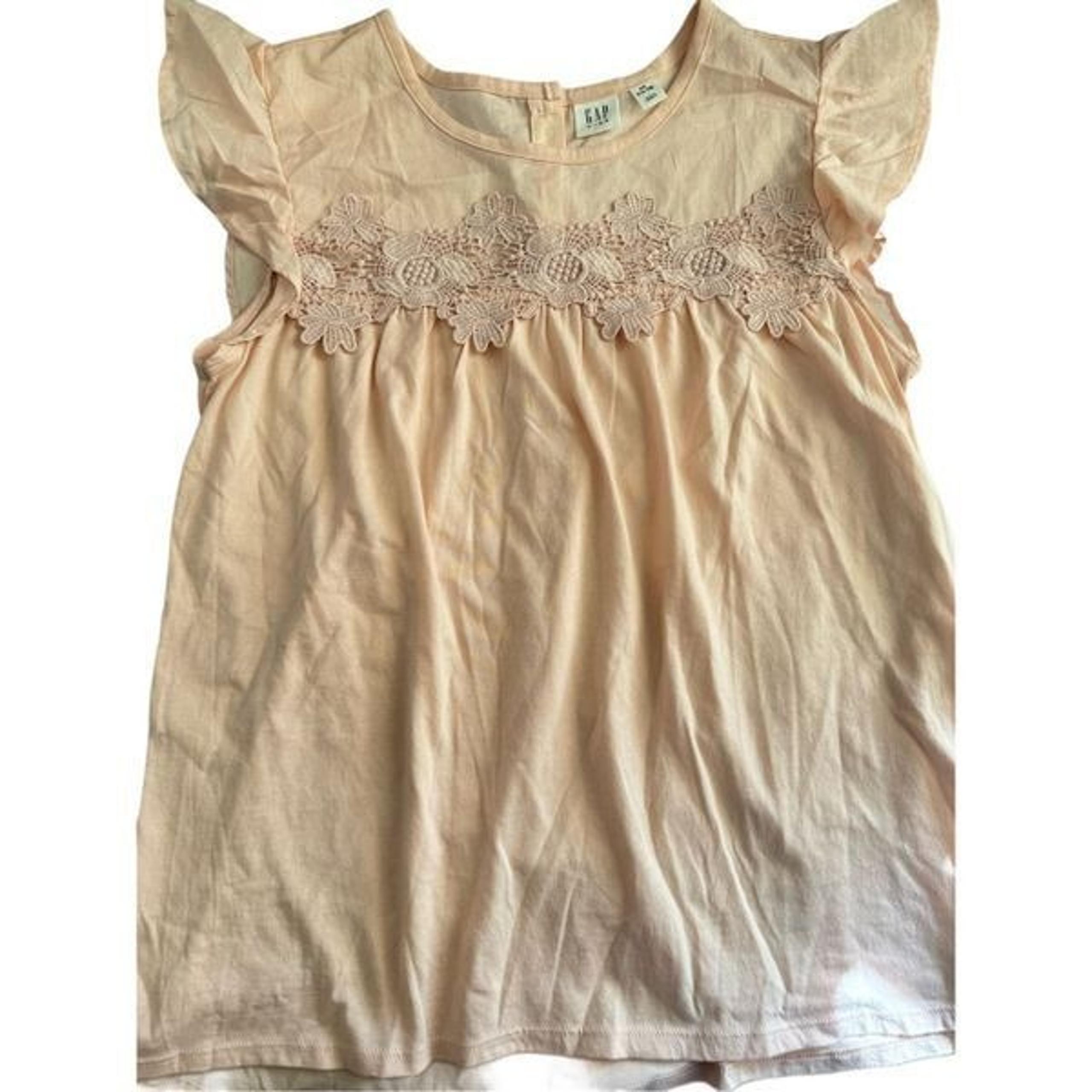 Gap XL 14-16 pink lace short sleeve high neck flowy 100% cotton jersey blouse