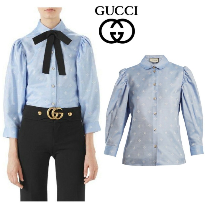 GUCCI Bee Star Jacquard Oxford Bow Shirt