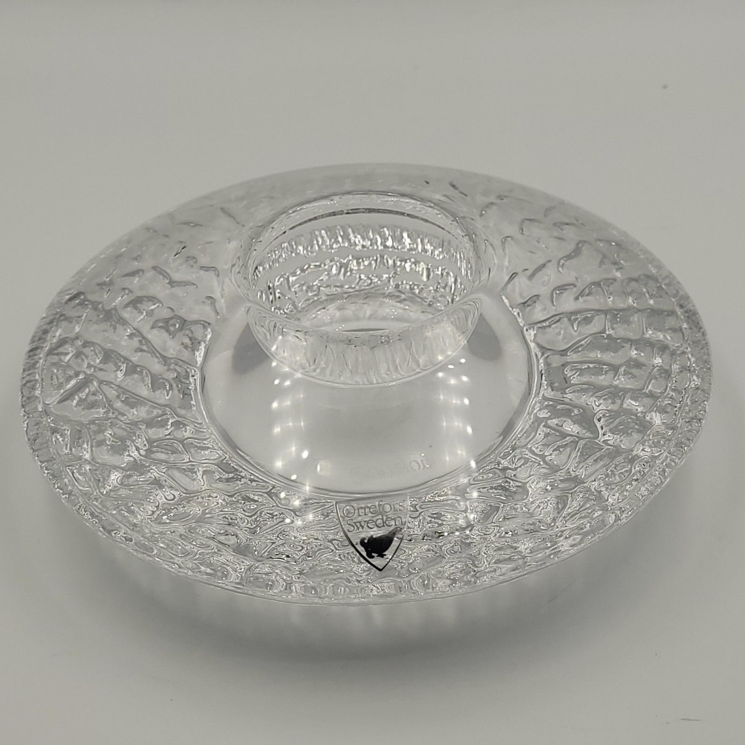 Orrefors Kosta Boda Votive Candle Holder Round Disc Shape Vintage