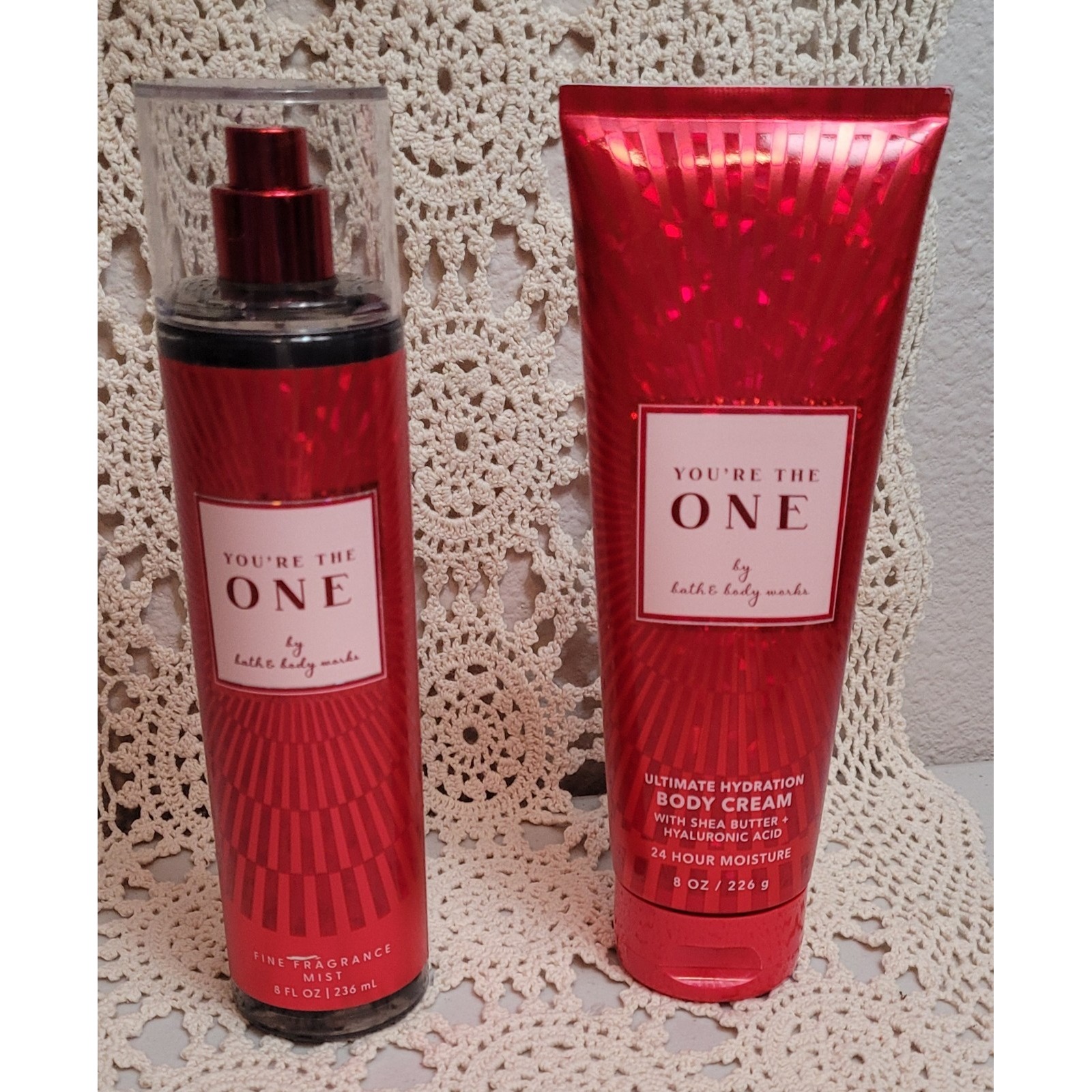You're the one Bath & body works. 8 oz fragrance mist and 8 oz body cream