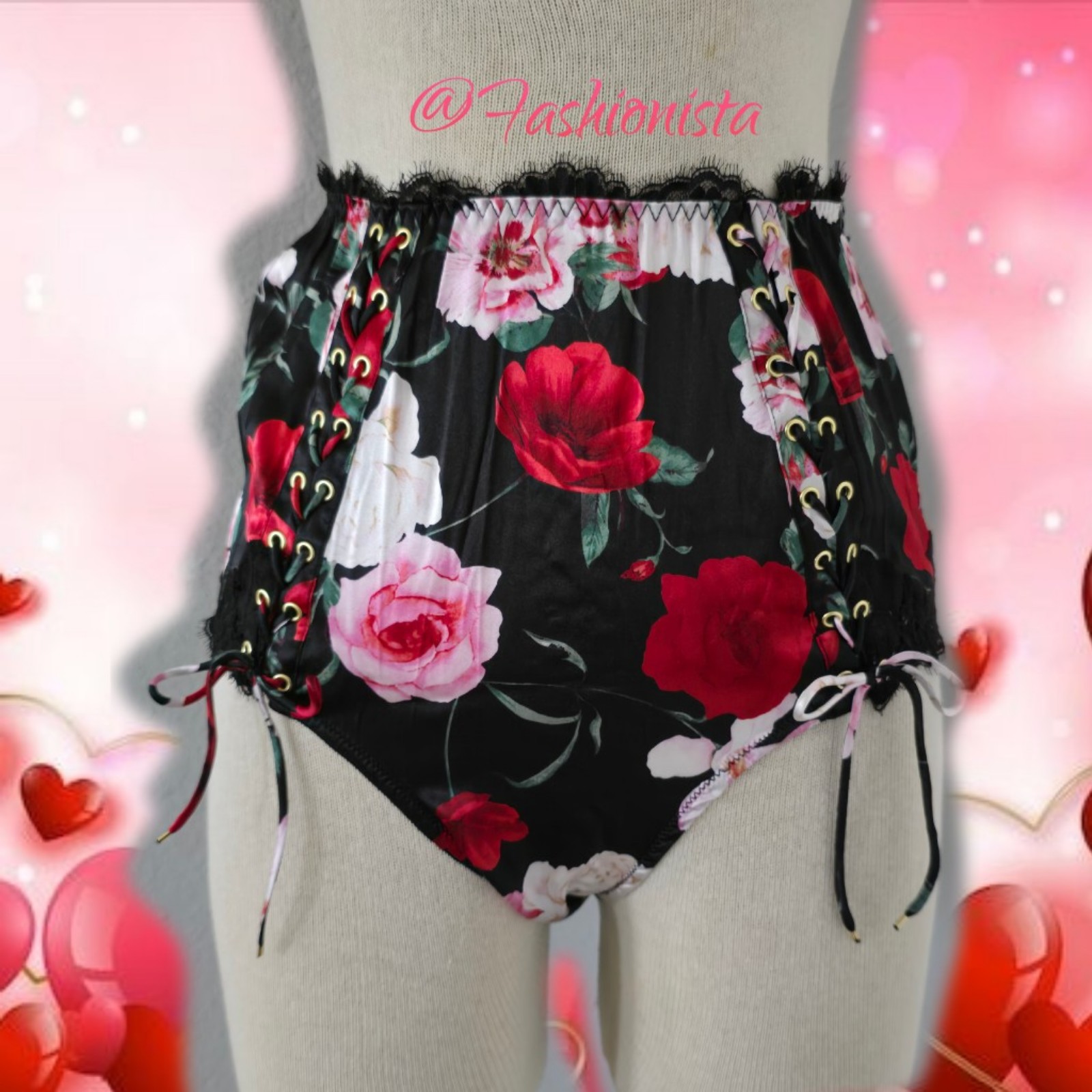 NEW X-LARGE VS Very Sexy Atelier Satin Lace-Trim High-Waist Brief Panty in Roses