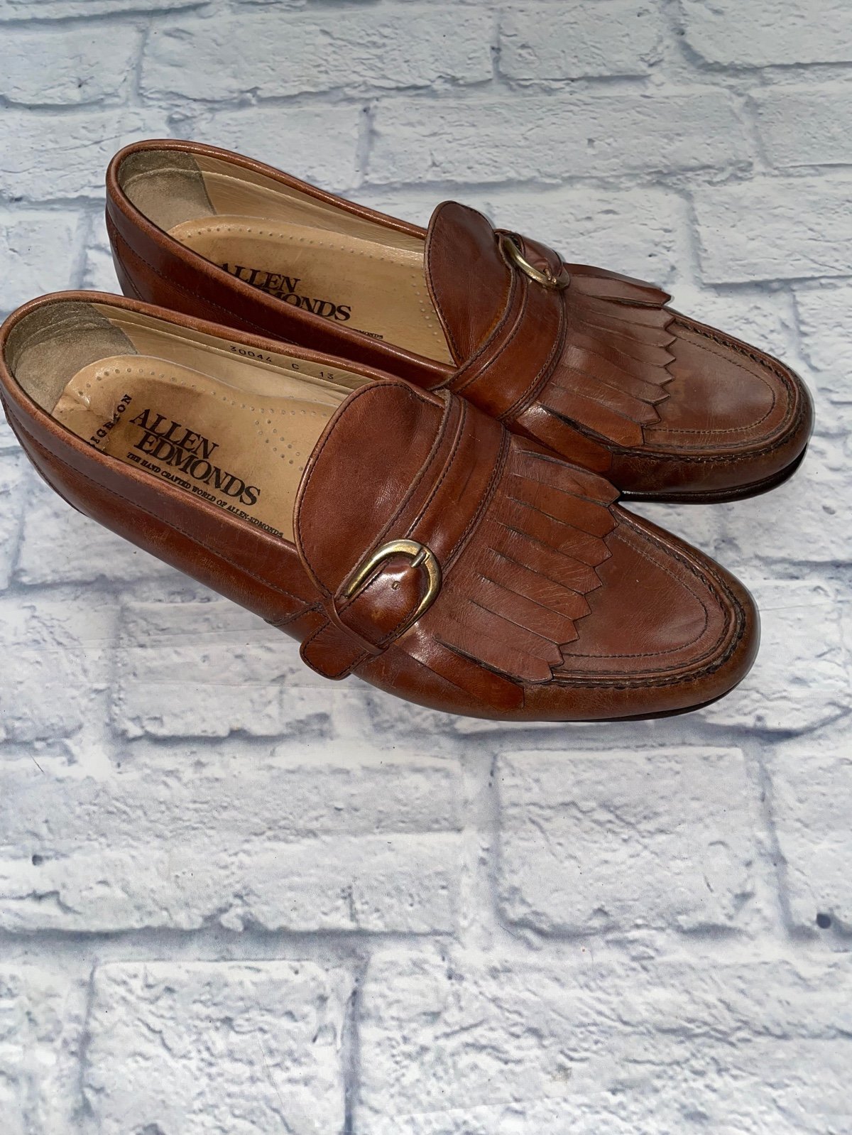 Allen Edmonds Brighton 30045, Brown tan Kiltie Dress Buckle Loafers, Sz 13