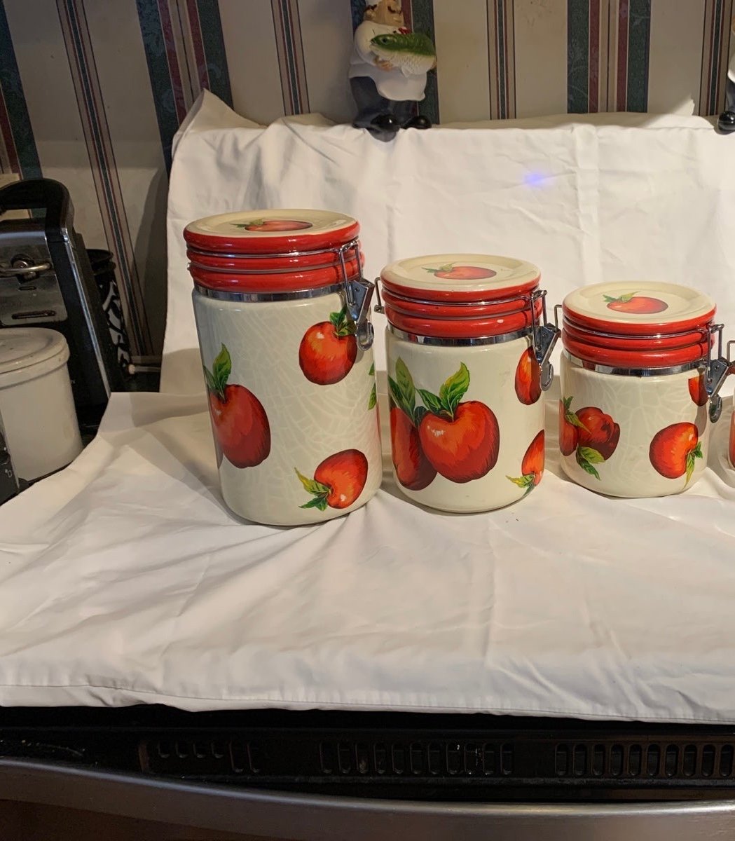 Set of vintage 3 apple canister