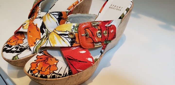 Stuart Weitzman Canvas Floral Print Wedge Sandals Size 6.5
