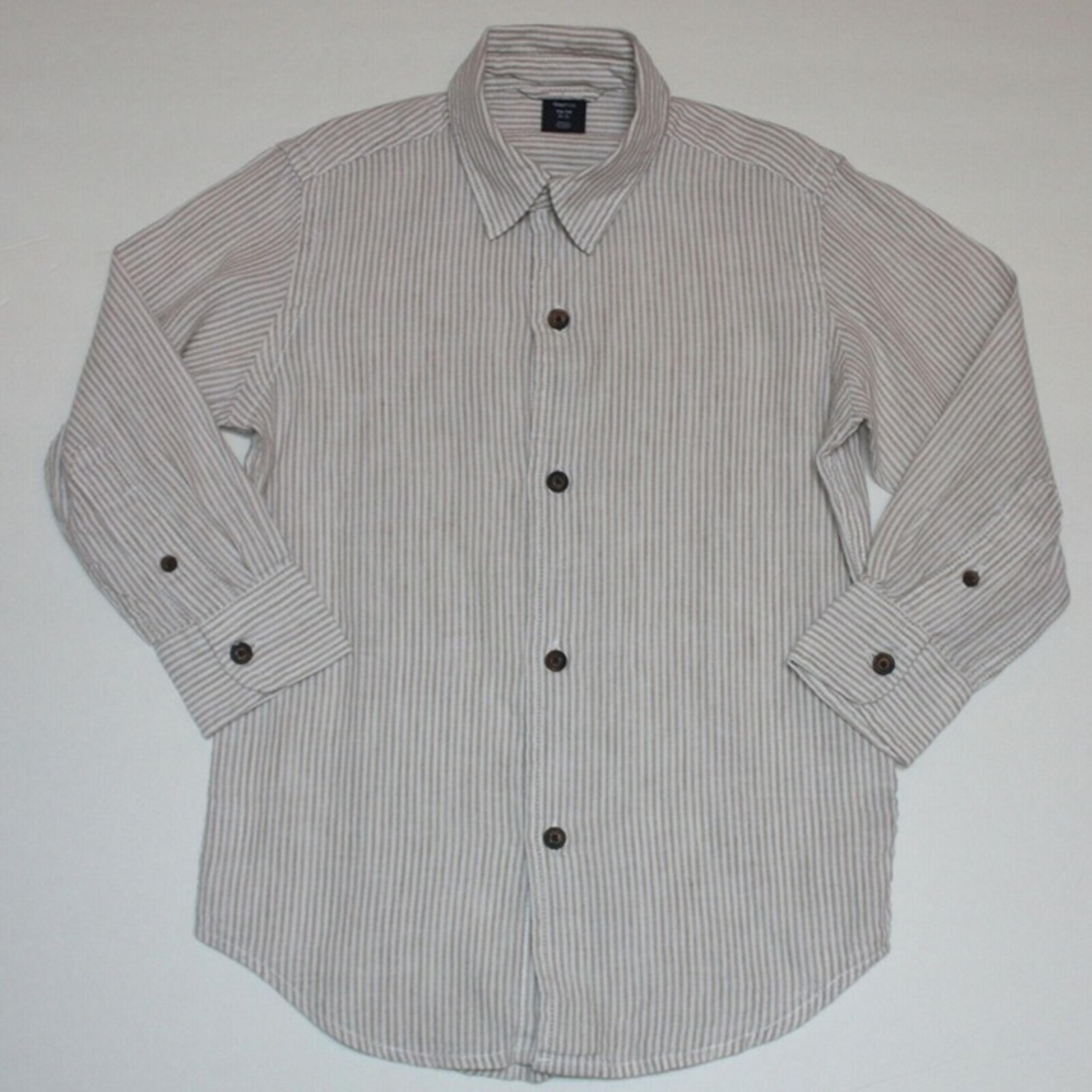 Gap Kids Boy's Folk Rock Beige Striped Linen Blend Dress Shirt Top size 4 5
