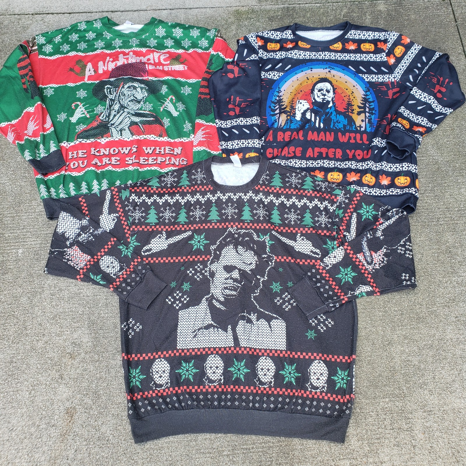 Nightmare Elm Street Texas Chainsaw Massacre Friday 13th XL Christmas Sweaters