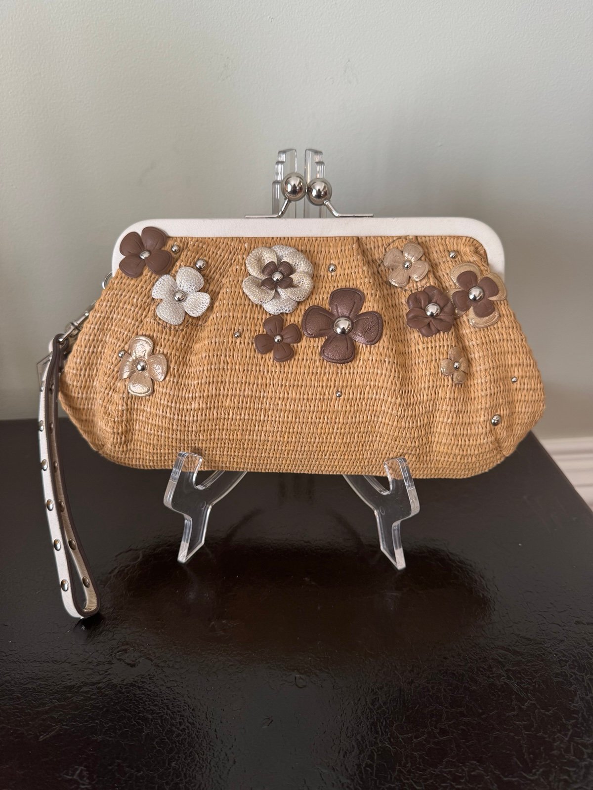 COACH Natalie Tea Rose Straw Clutch/Wristlet