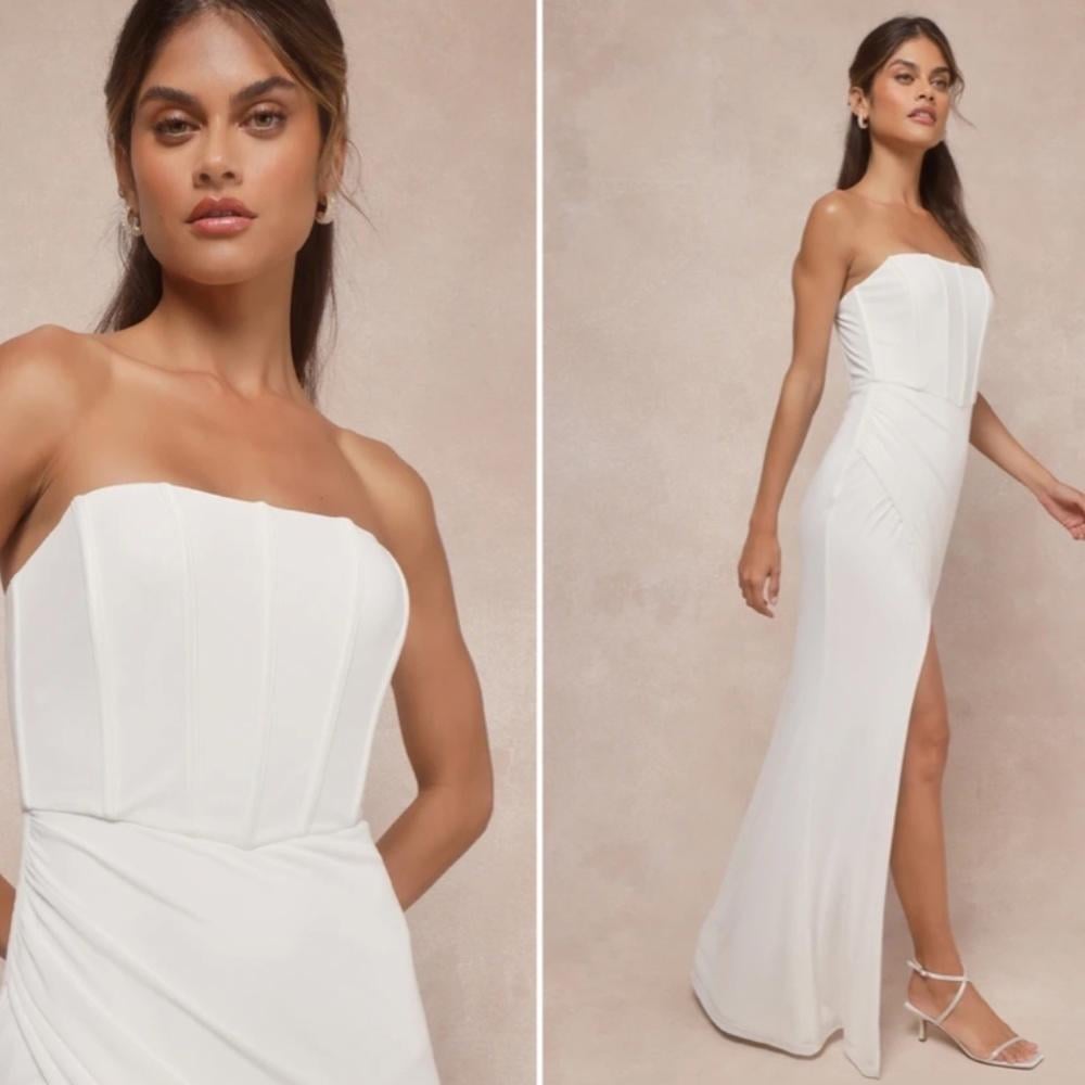 LULU's Wedding Bridal Elegant Sexy Corset Bustier Sophisticated Maxi Gown