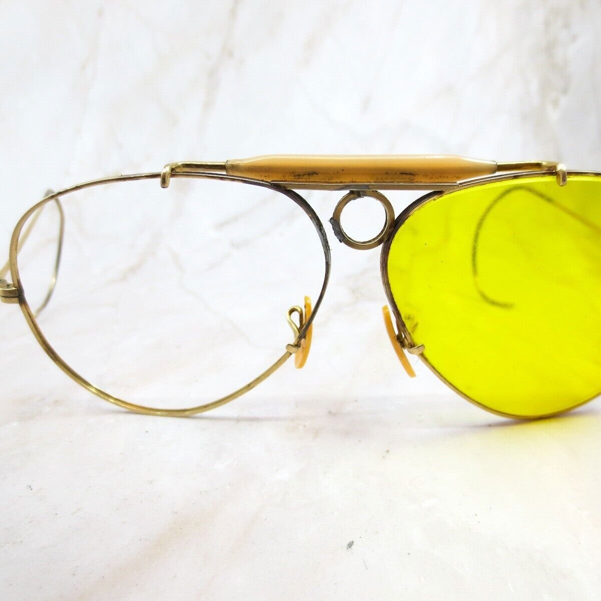 Vintage Aviator Shooting Sunglasses Frame Unisex Adult Gold Round Shape Full Rim