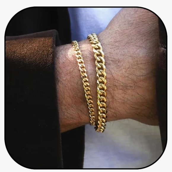 Men’s 2 Piece Gold Tone Chain Bracelet Set