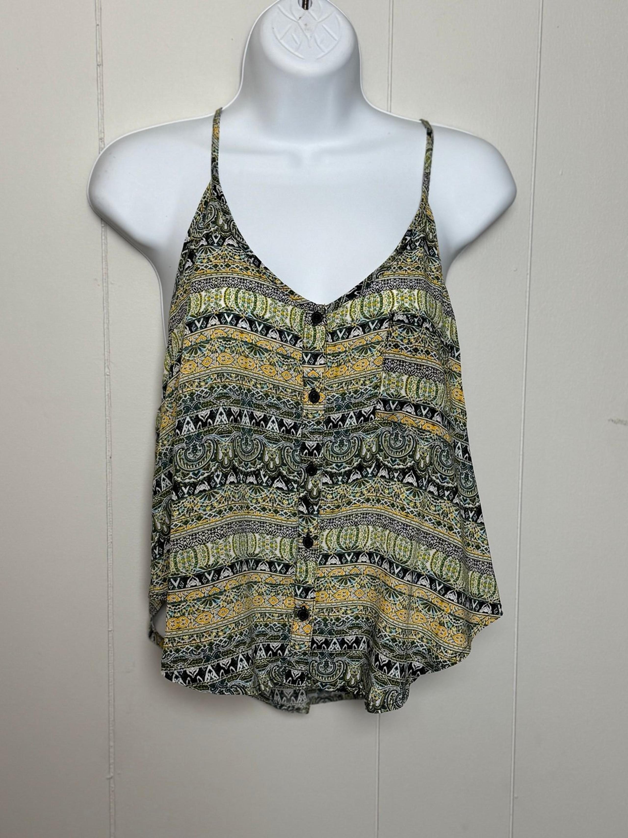 Ambiance Apparel Green and Black Graphic Sleeveless Button Down Camisole Size S