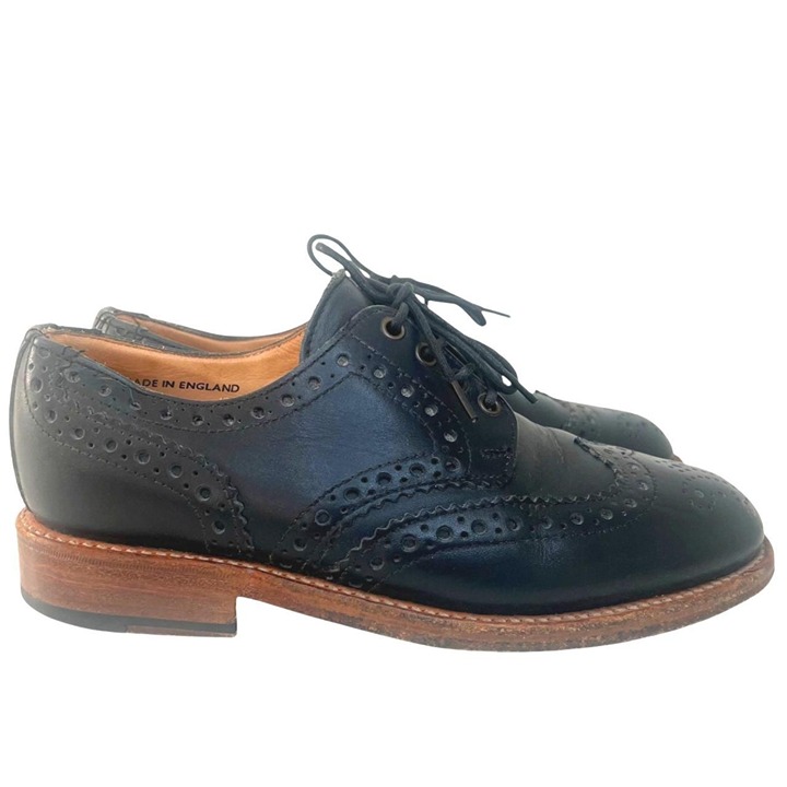 J.CREW x Sanders Leather Brogues 7 Wingtip Black Derby Oxford Made in England
