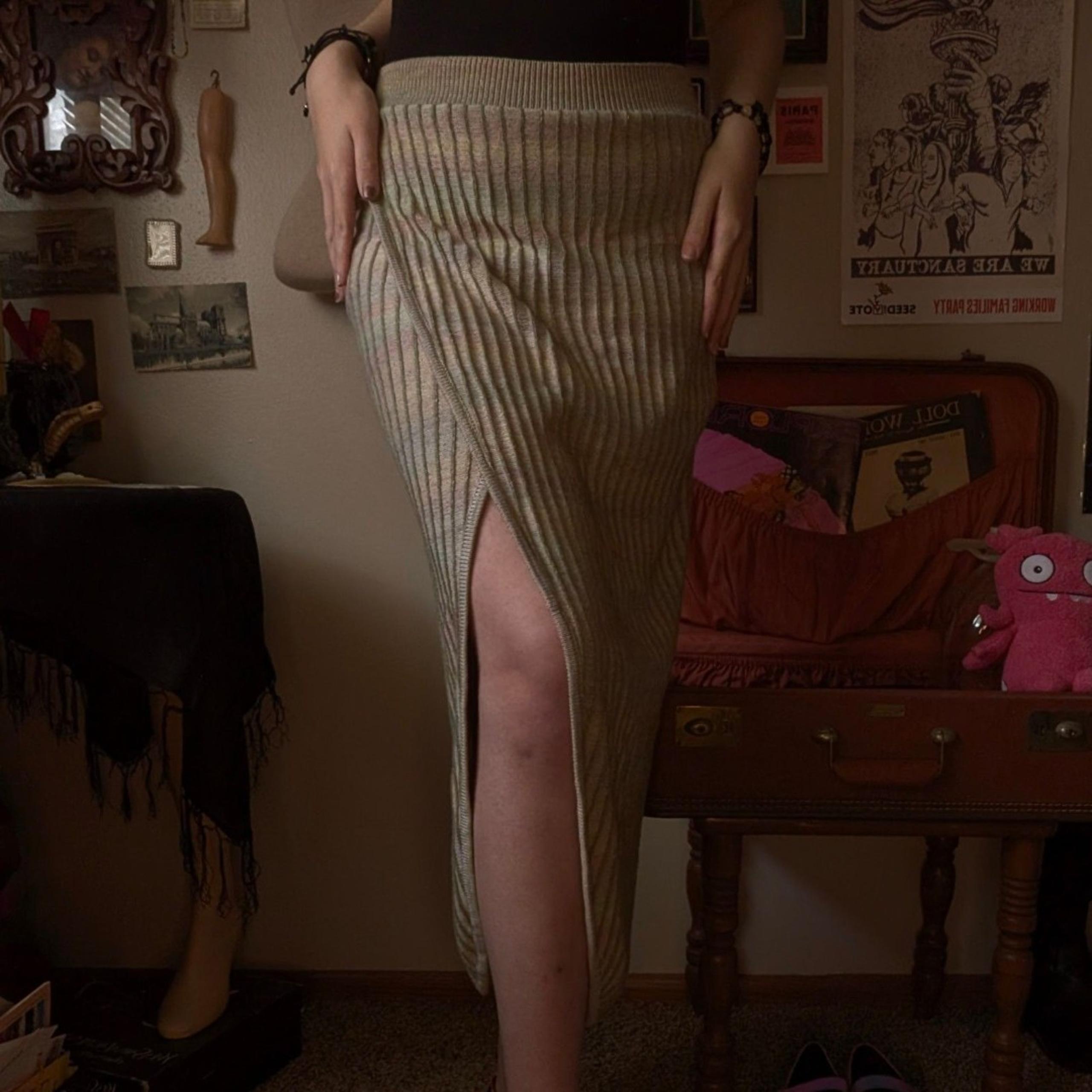 Anthropologie Knit Maxi Split Skirt Women's XS Light Green Daily Practice