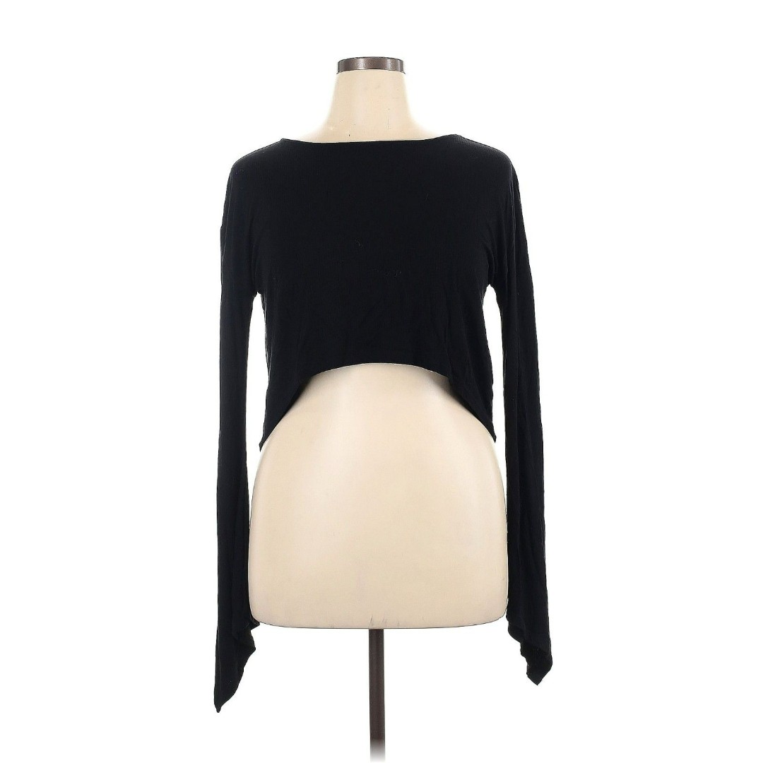Killstar Ceromancy Cropped Ribbed Long Sleeve Black Shirt Bell Sleeve XL