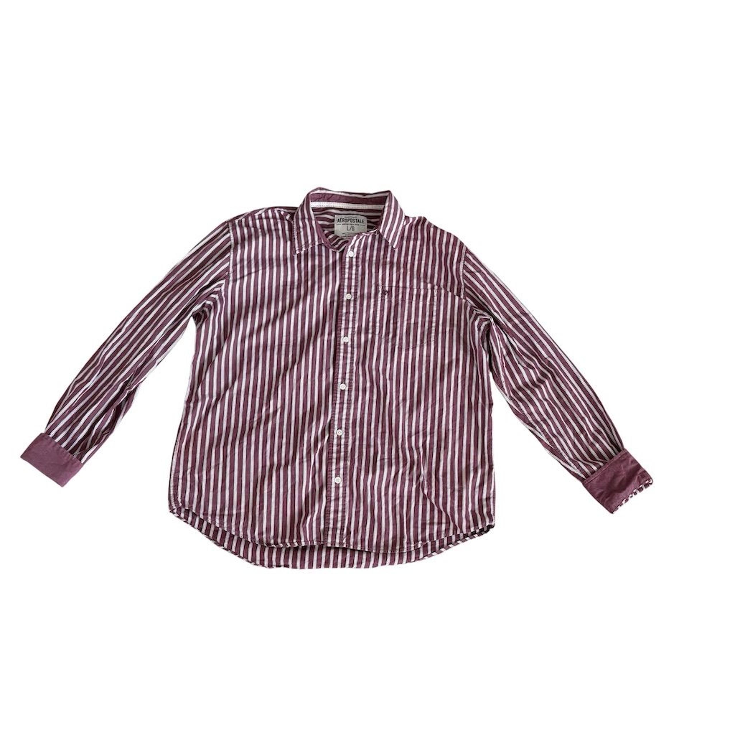 Aeropostale Men's Burgundy Striped Button-Up Long Sleeve Shirt Size L