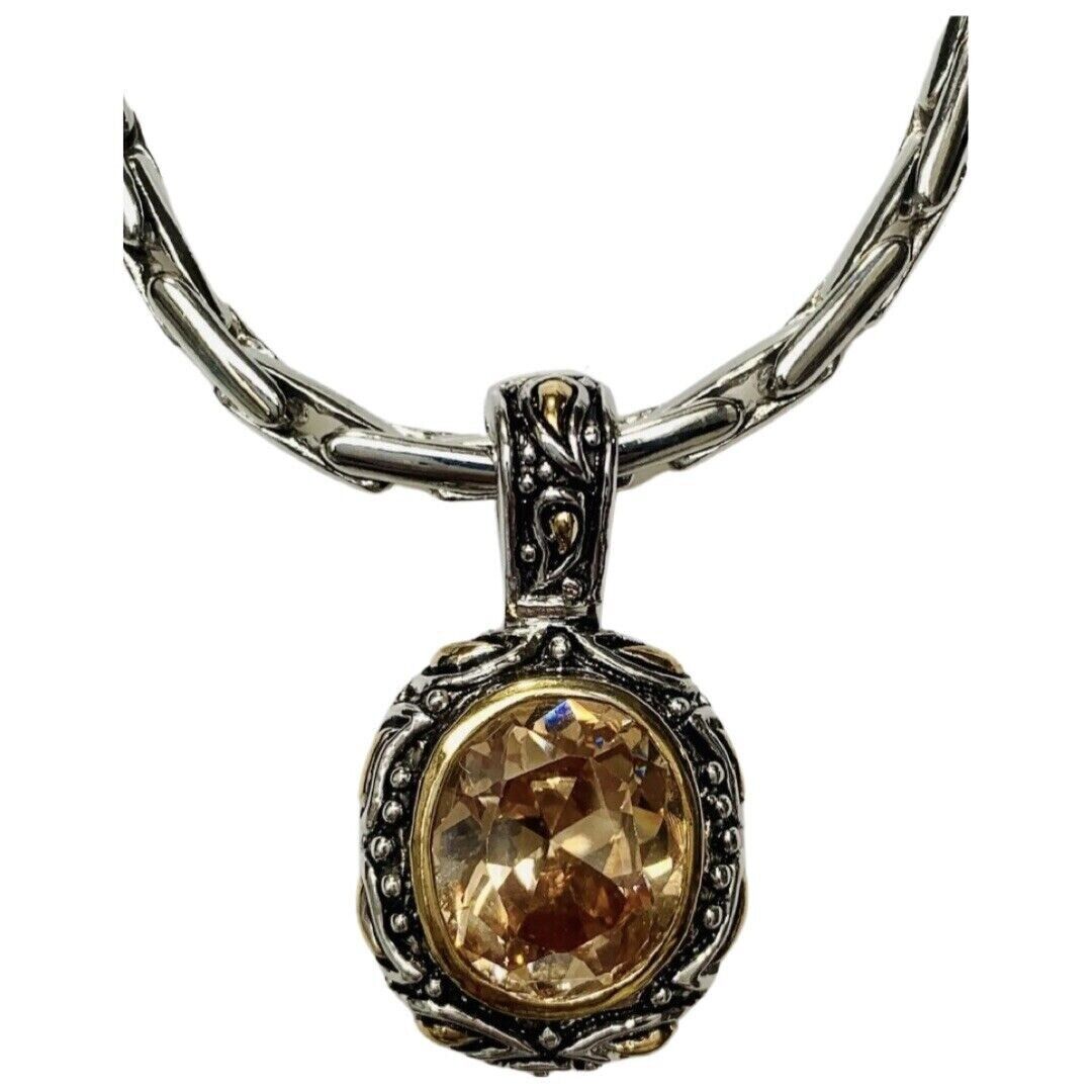 VTG Topaz Faceted Glass Pendant Necklace 24” Silver Snake Chain Paisley