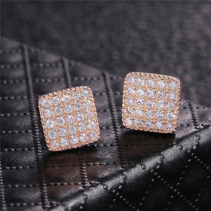 2ct Diamond Rose Gold Womens Earrings Square Studs Pink Stud Jewelry 18K NEW 2