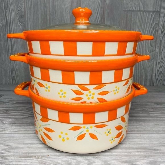 Temp-tations by Tara old world floral stacking bowls pans with lid 1qt 2qt 3 qt