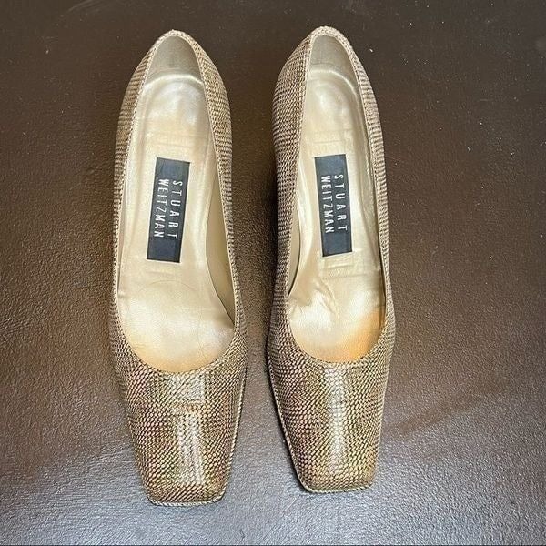 STUART WEITZMAN Block Tan & Brown Patterned Pump Size 6