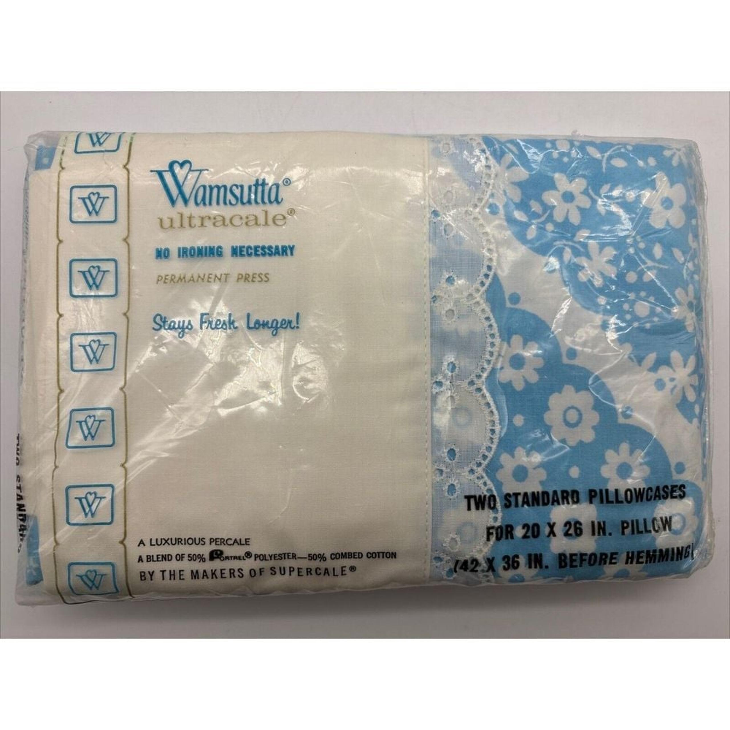 Wamsutta ultracale standard pillow case blue floral eyelet trim New