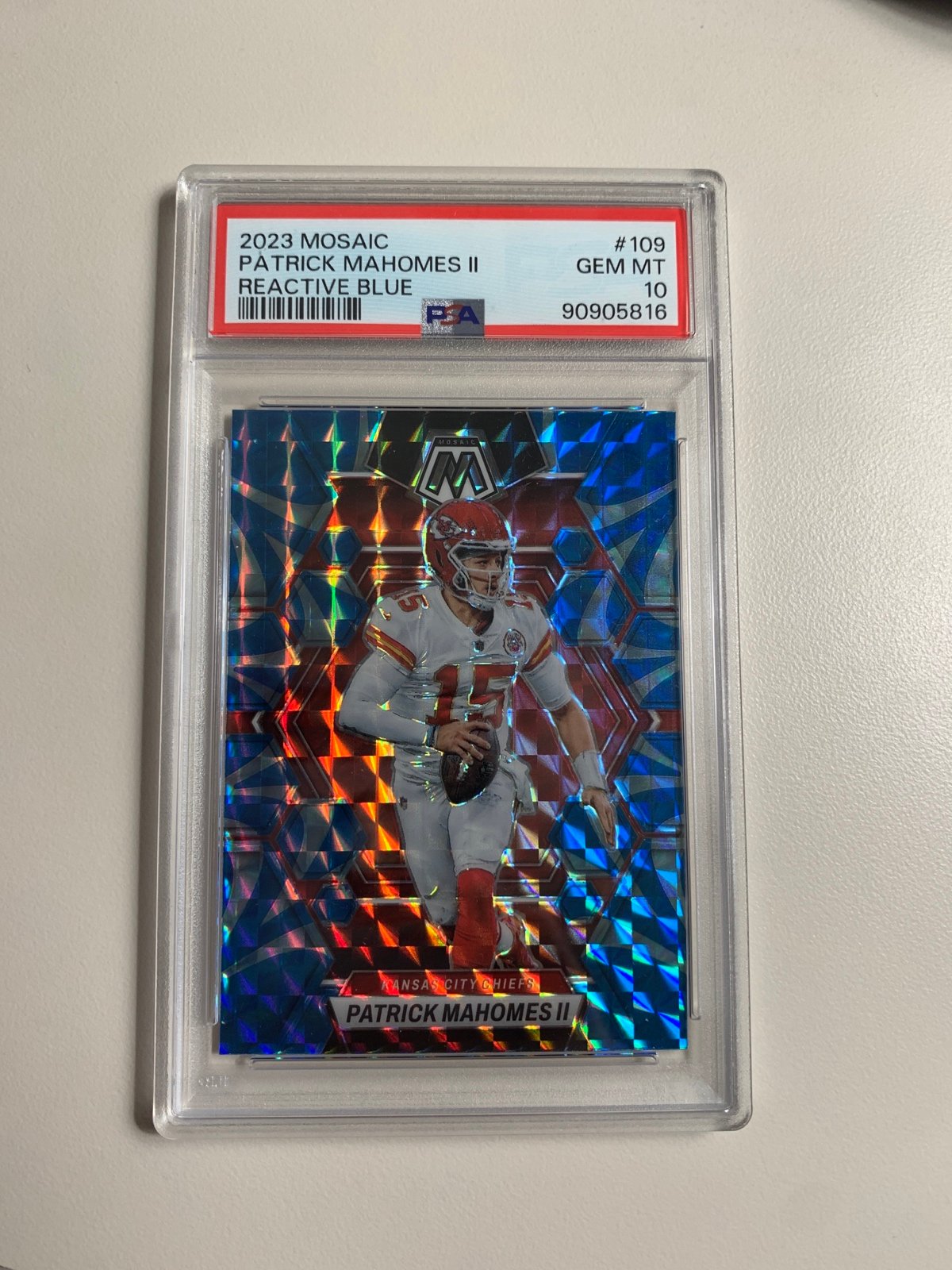 PSA 10 Gem Mint Patrick Mahomes Panini Mosaic Blue Reactive Prizm