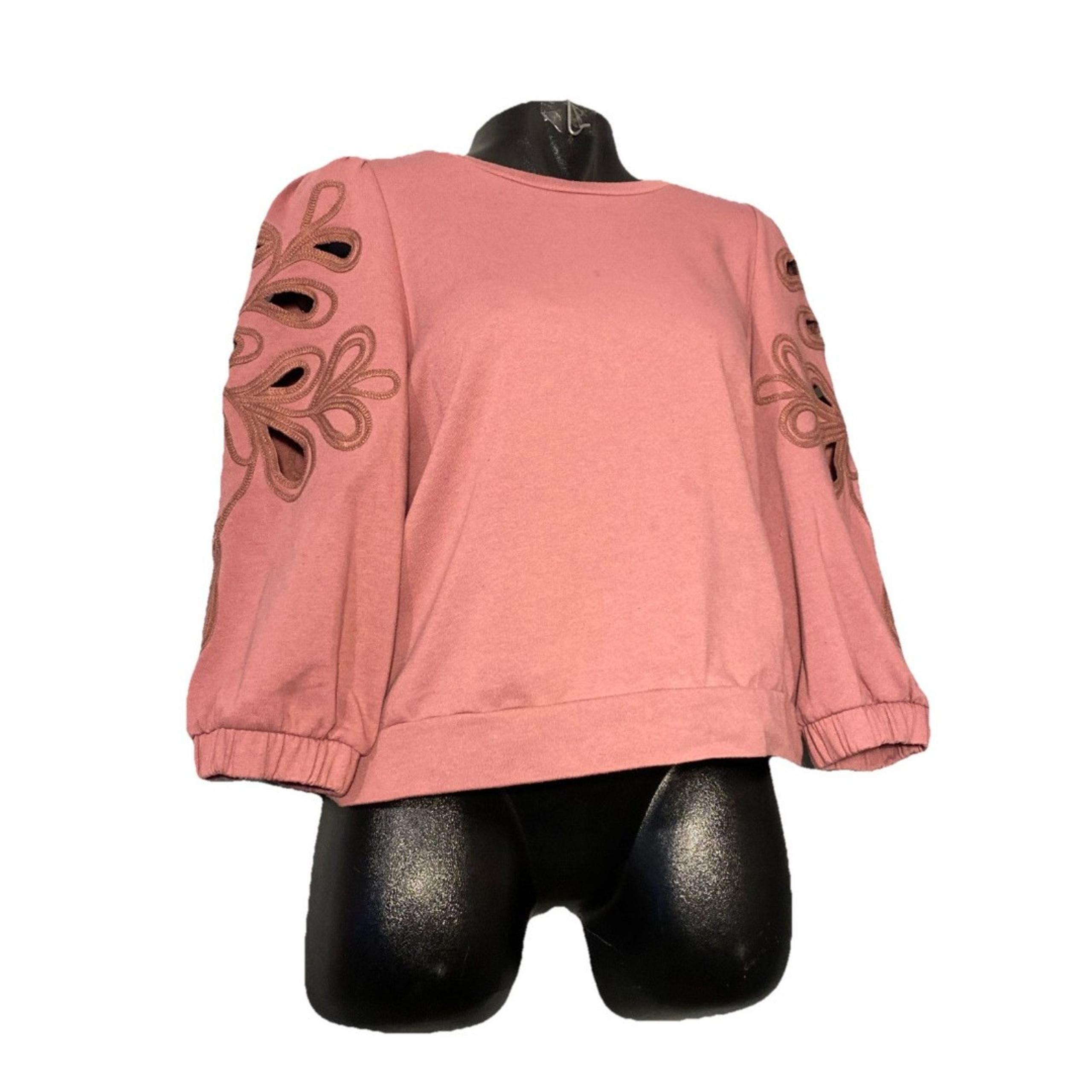 Splendid Women Pink Sweatshirt Size XL Cut Out Floral 3/4 Sleeve Crop