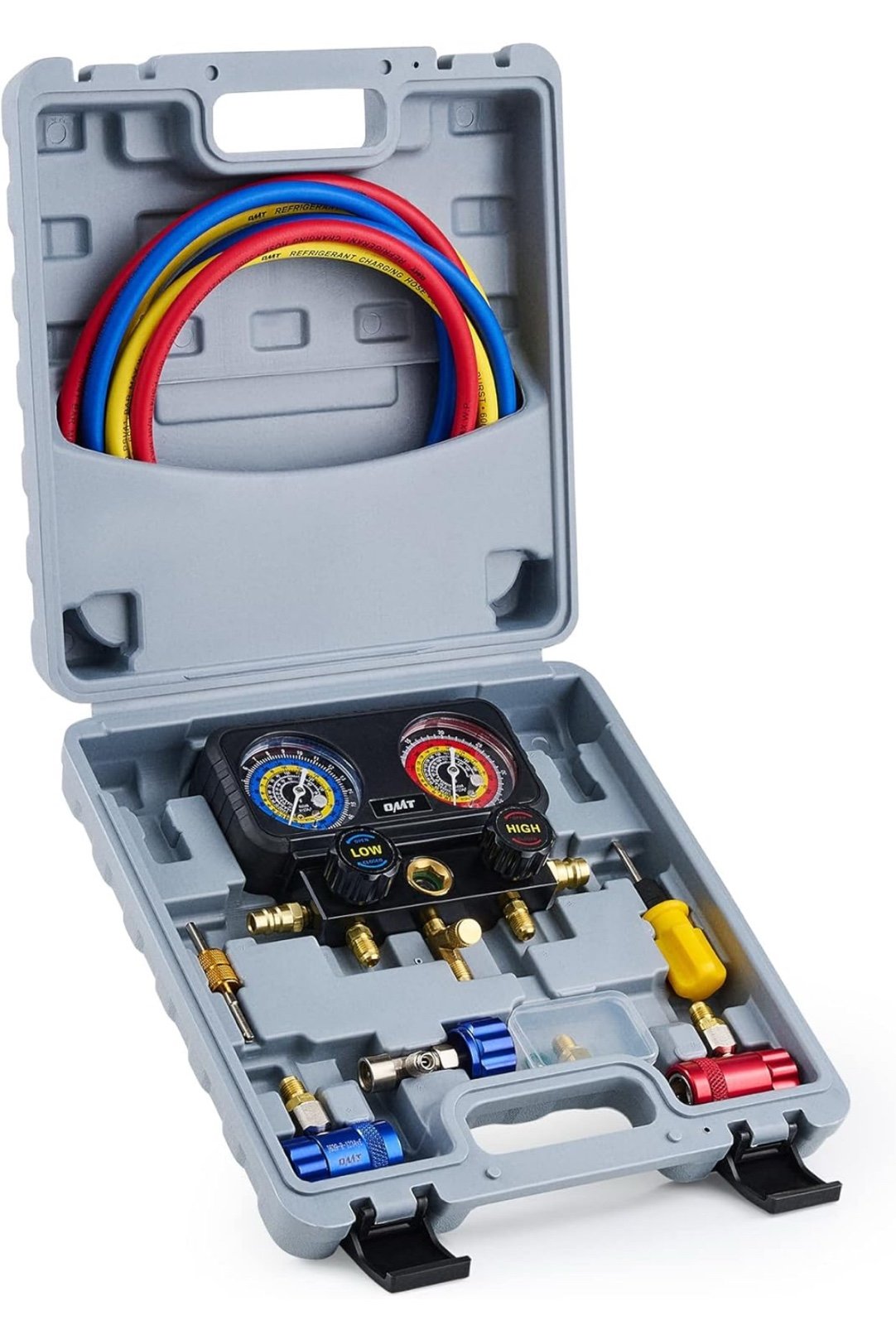 R1234Yf AC Gauge Set, 3 Way R1234Yf AC Gauges W Hoses R1234Yf Quick Couplers