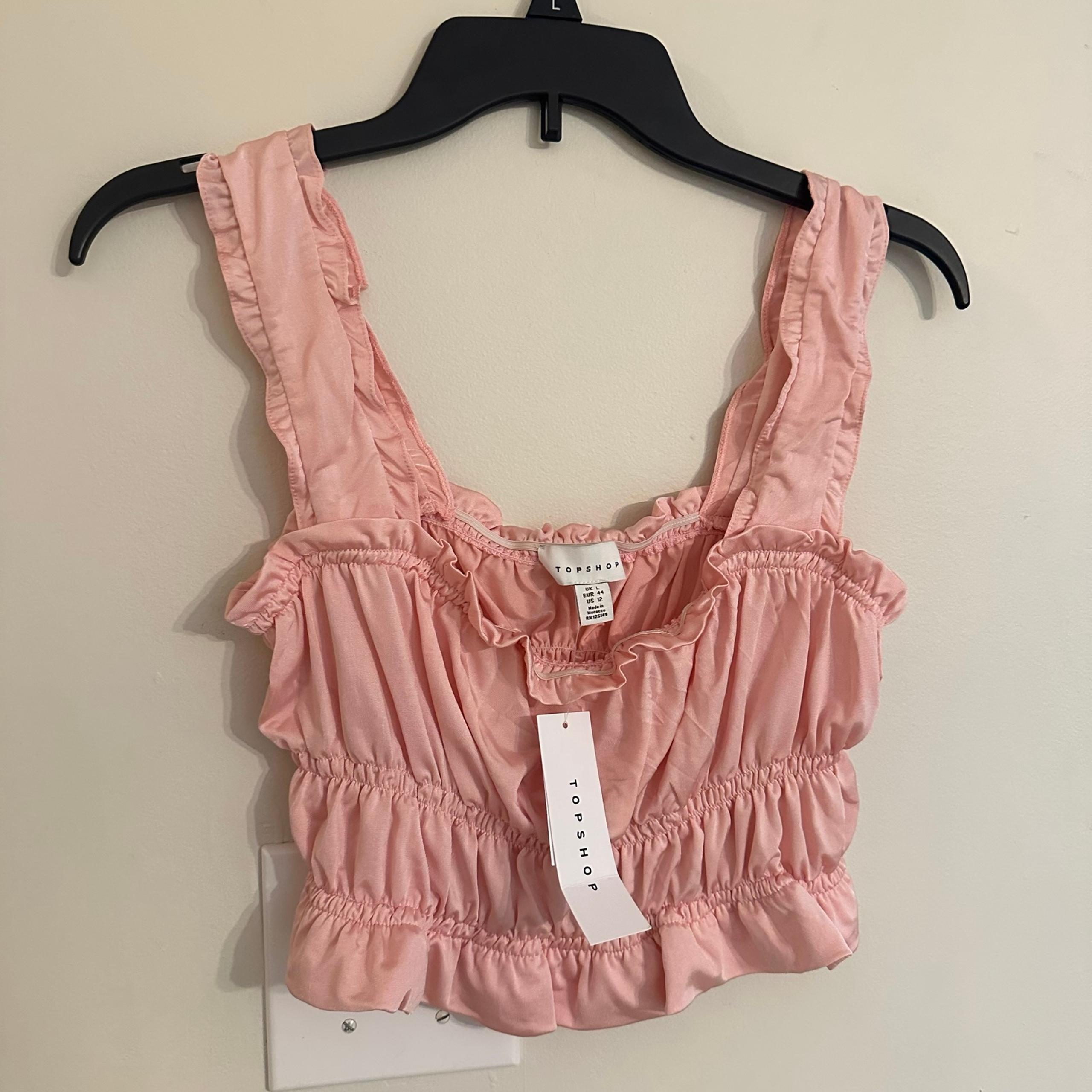 Topshop Womens L Dusty Pink Ruffle Trim Retro Chic Bralette Cropped Tank Top