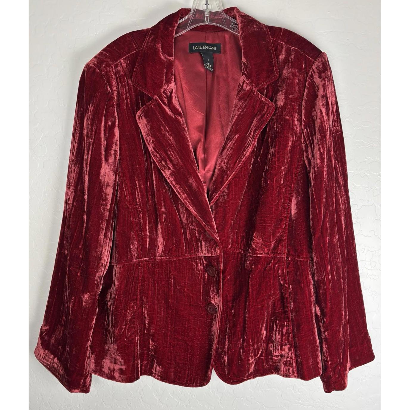 Lane Bryant Red Crushed Velvet Blazer Sz 22 Lined 1583