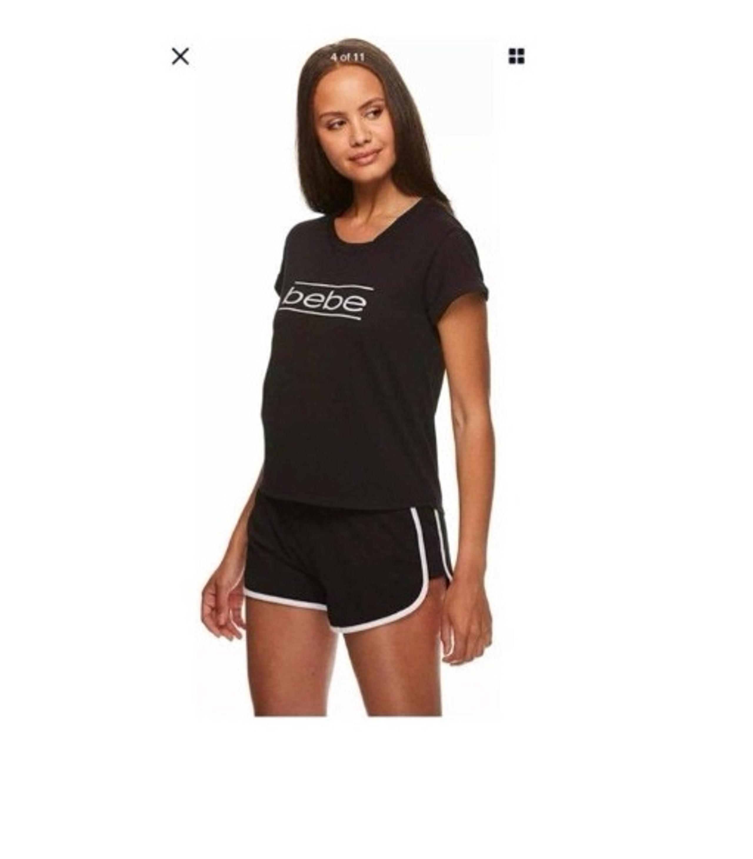 Bebe Womens Graphic Short Sleeve Shirt and Pajama Shorts Lounge Sleepwear Set.