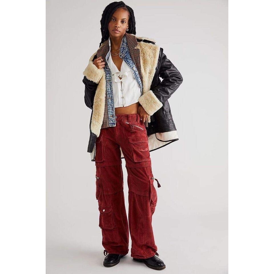 Free People Last Time Stacked Corduroy Parachute Cargo Pants